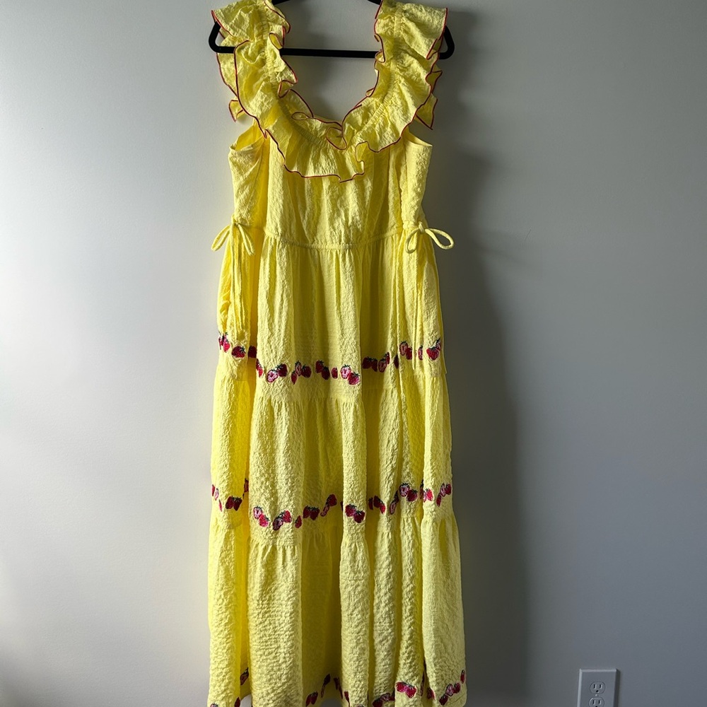 Crosby by Mollie Burch yellow strawberry embroidered midi/maxi dress
